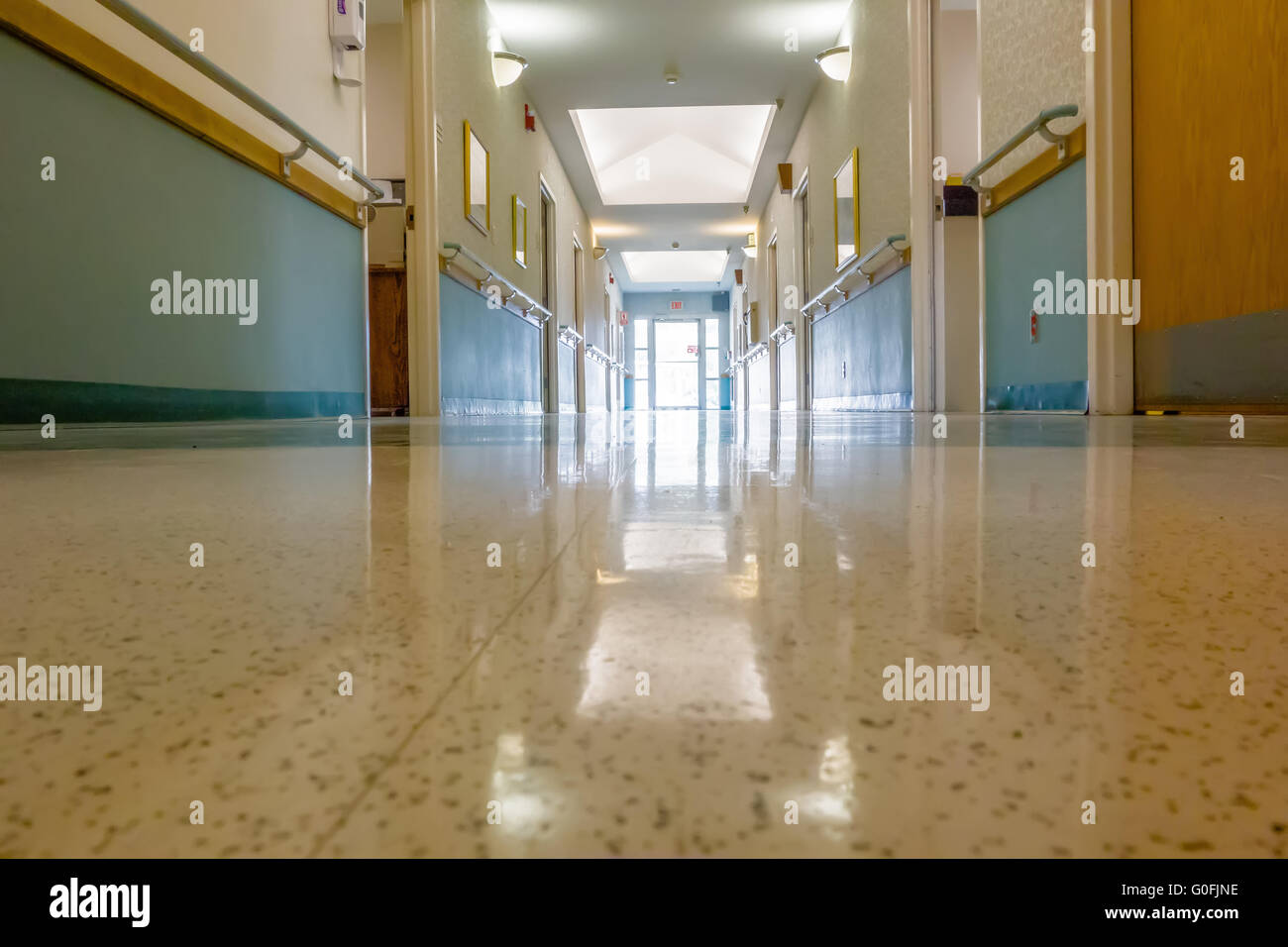 hospital hallway interior architecture and finishes in corridor Stock