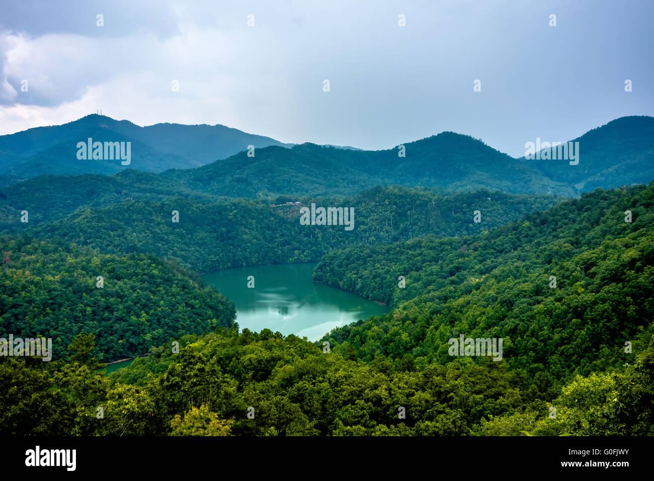 beautiful aerial scenery over lake fontana in great smoky mountains Stock Photo