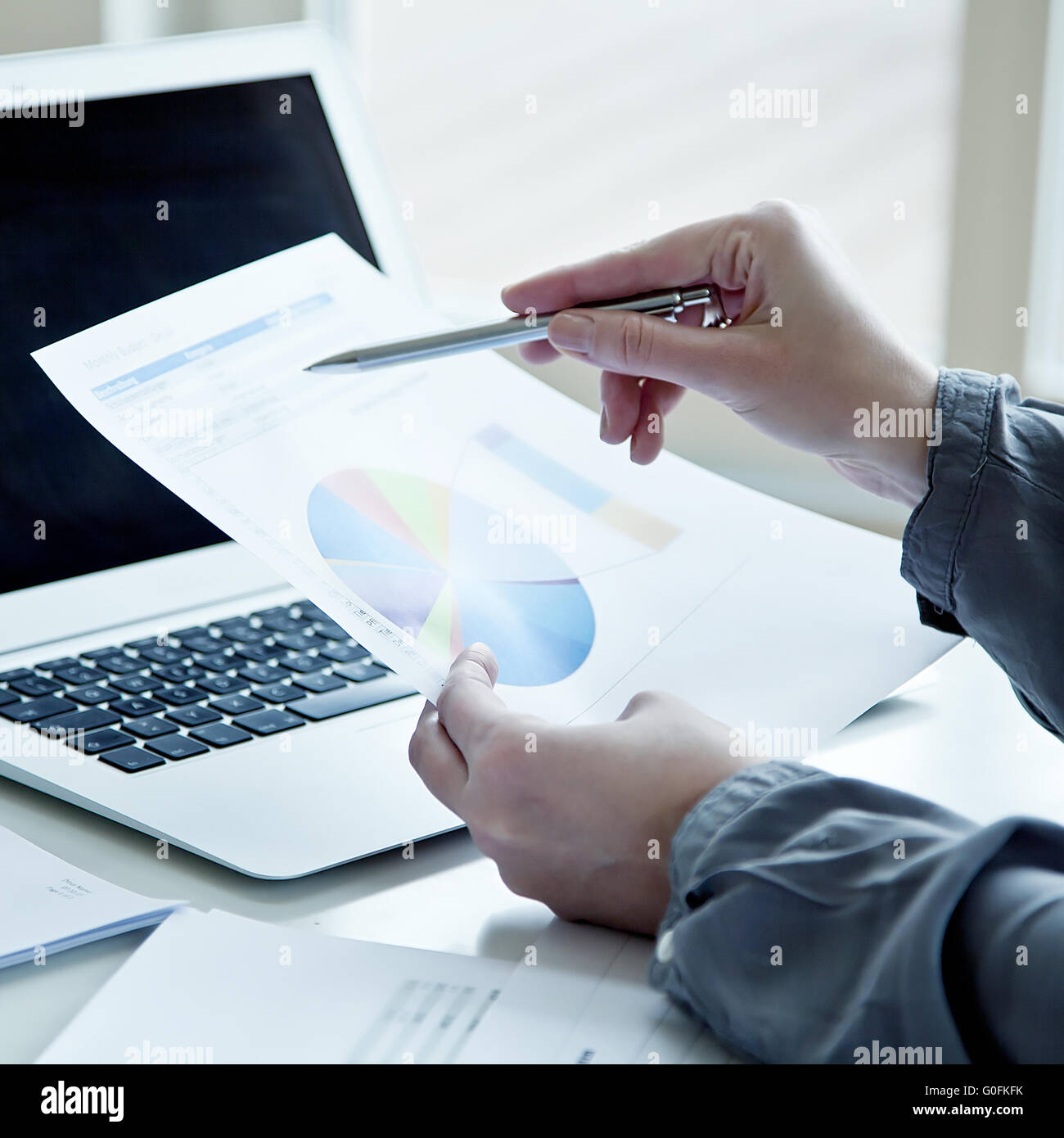 office work on notebook Stock Photo Alamy