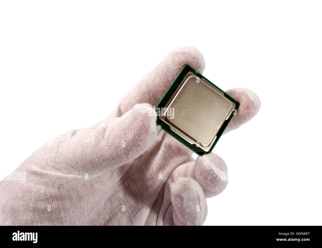 Hand and computer processor from the top side Stock Photo