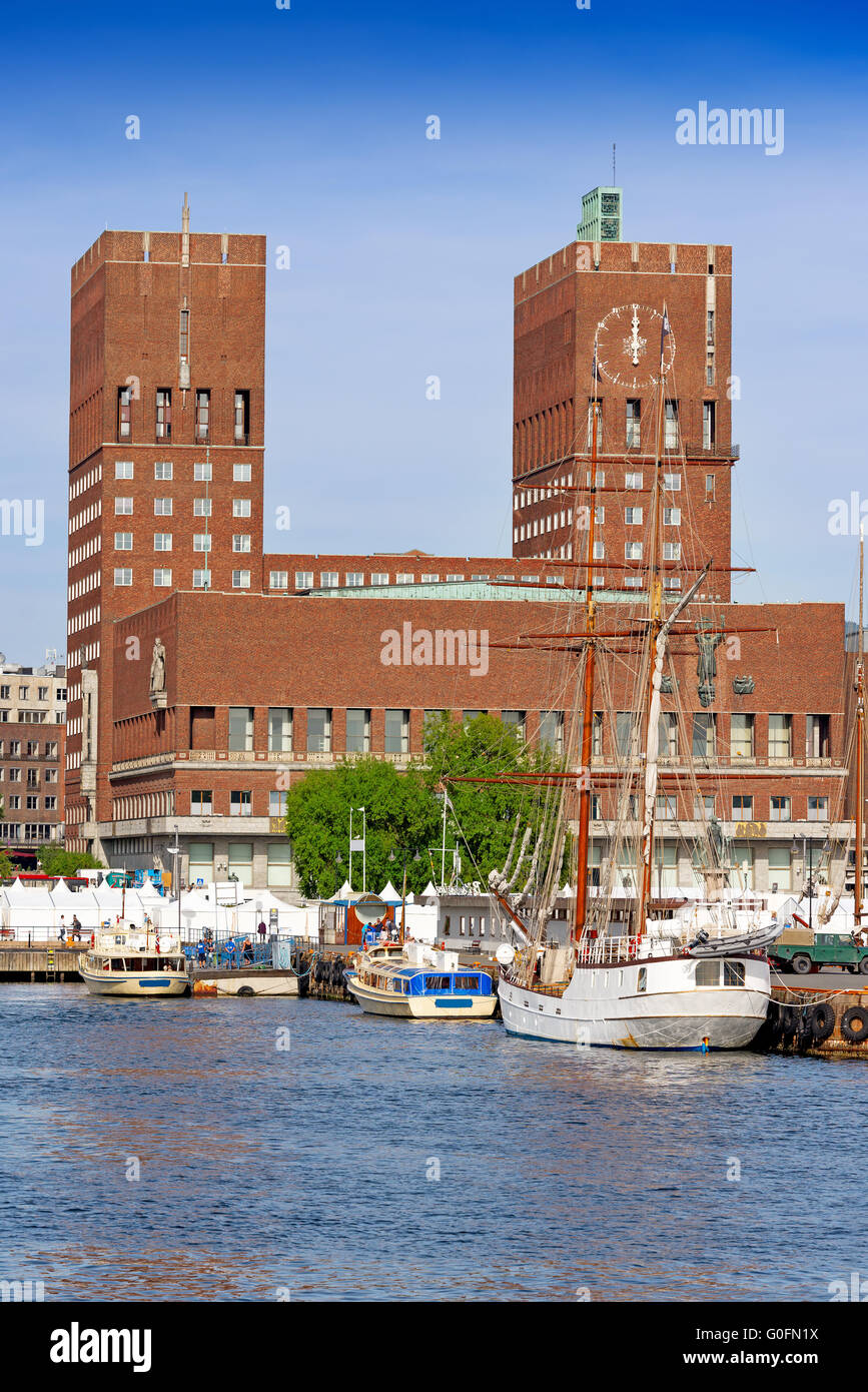 View of Oslo Radhuset Norway Stock Photo - Alamy