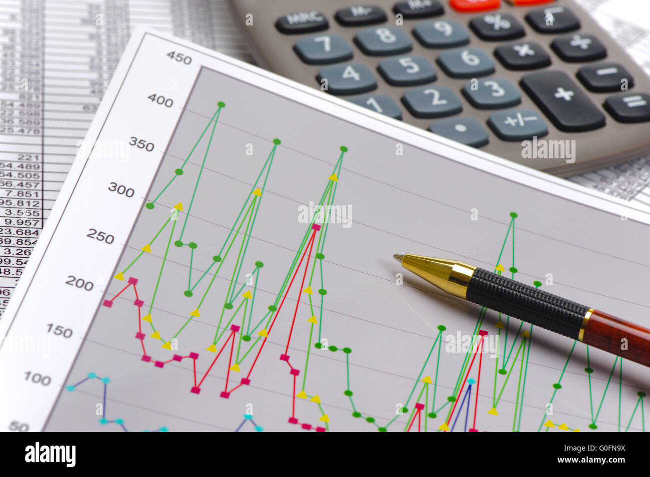 finance, chart and stock exchange Stock Photo