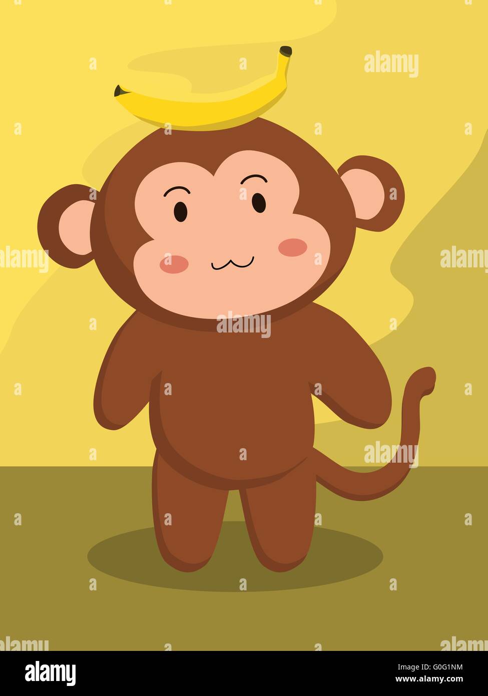 A cute monkey cartoon pose with banana on its head Stock Vector Image & Art  - Alamy