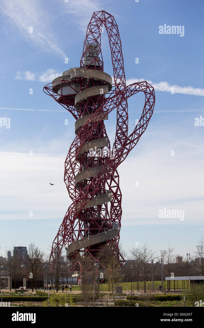Worlds longest tunnel slide on the ArcelorMittal Orbit tower being