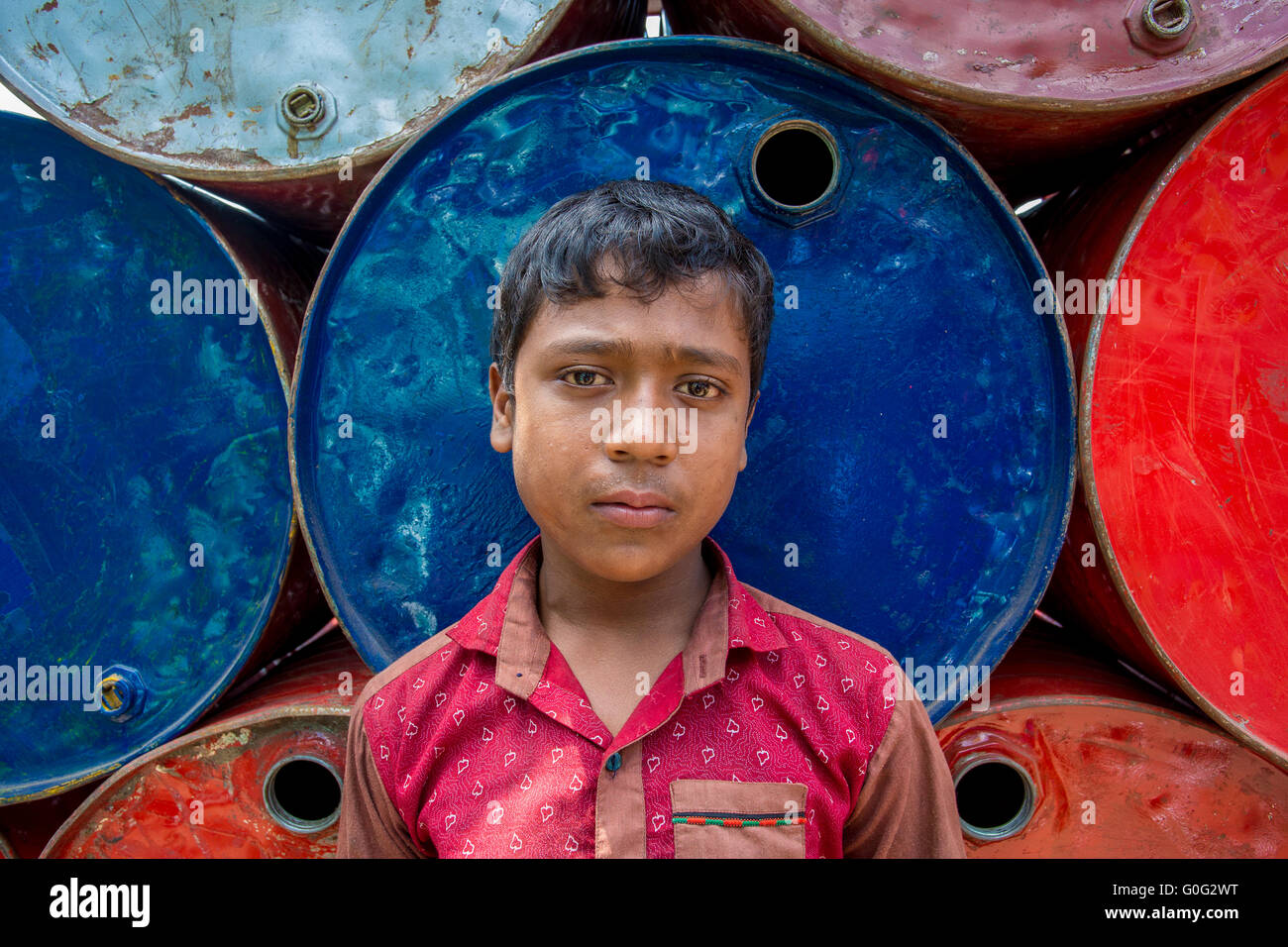 A child worker portrait at Karnafuli Rivers Sadarghat areas, Chittagong, Bagladesh. Stock Photo