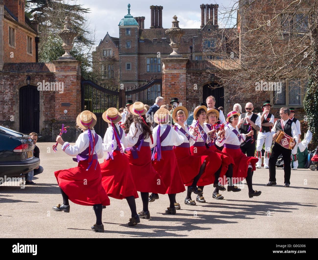 Women English folk dancers in the Square at Chilham Kent UK Stock Photo