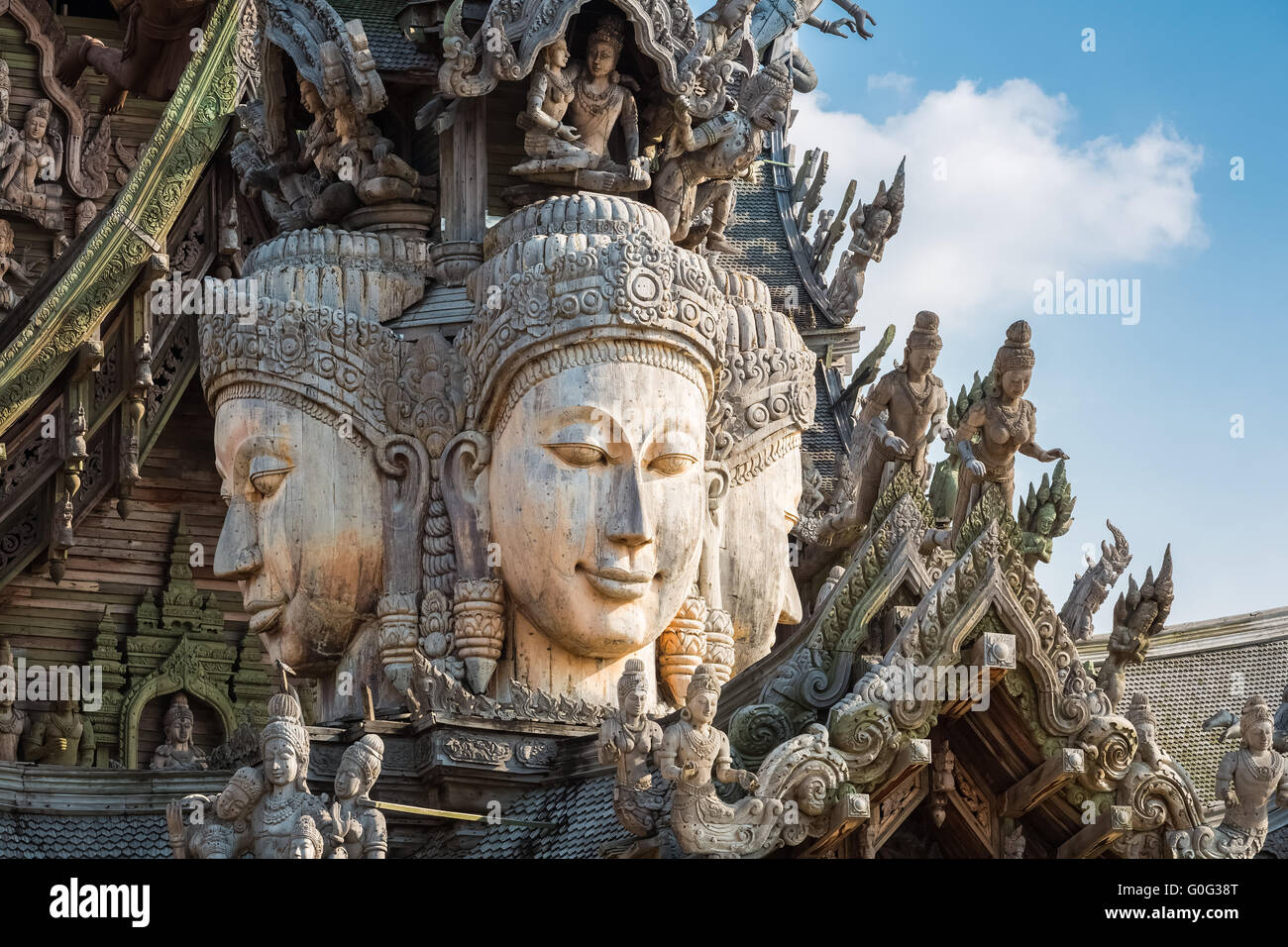 closeup of the wooden statues in sanctuary of truth Stock Photo