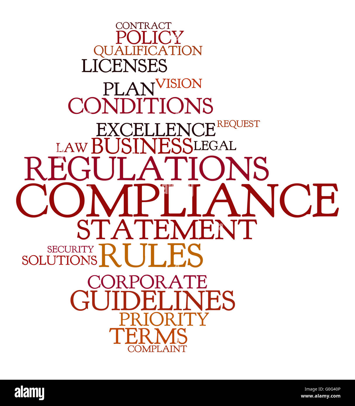 Word cloud for compliance, rules and regulations Stock Photo