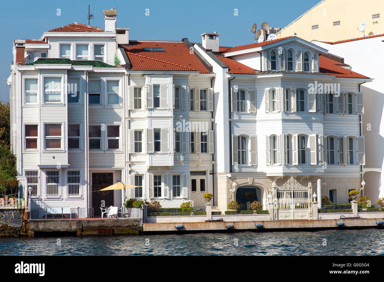 Apartment houses at the shore of the Bosphorus near Istanbul, Turkey Stock Photo
