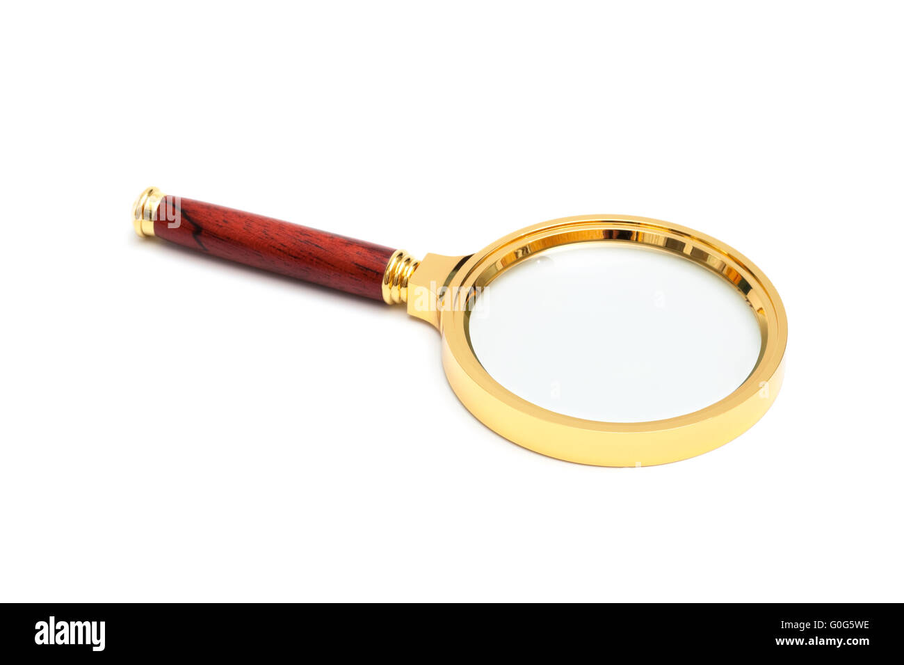 beautiful gold magnifying glass on a white background Stock Photo - Alamy