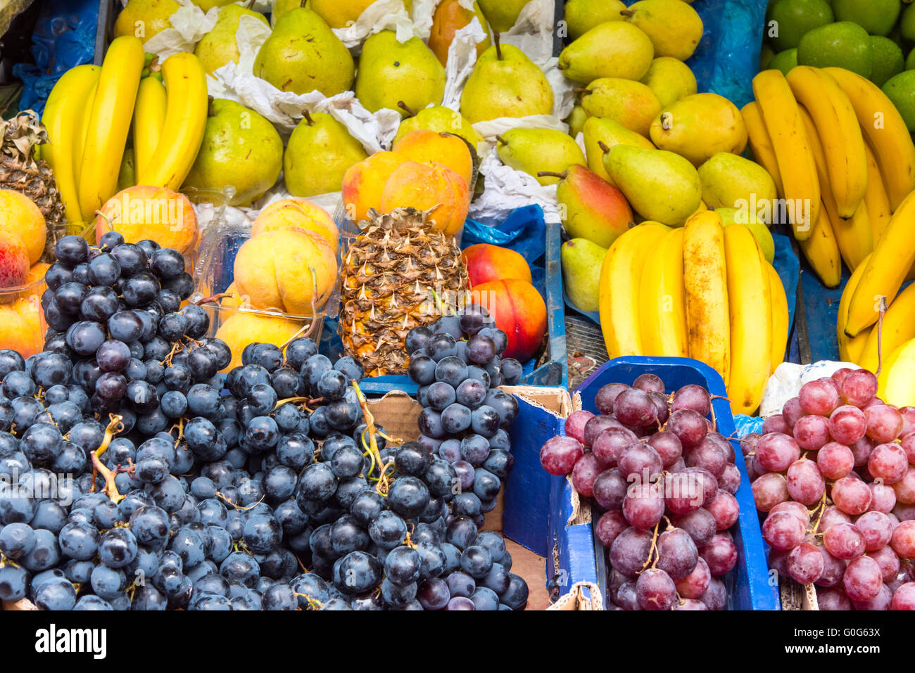 Fresh fruits for sale at a market Stock Photo