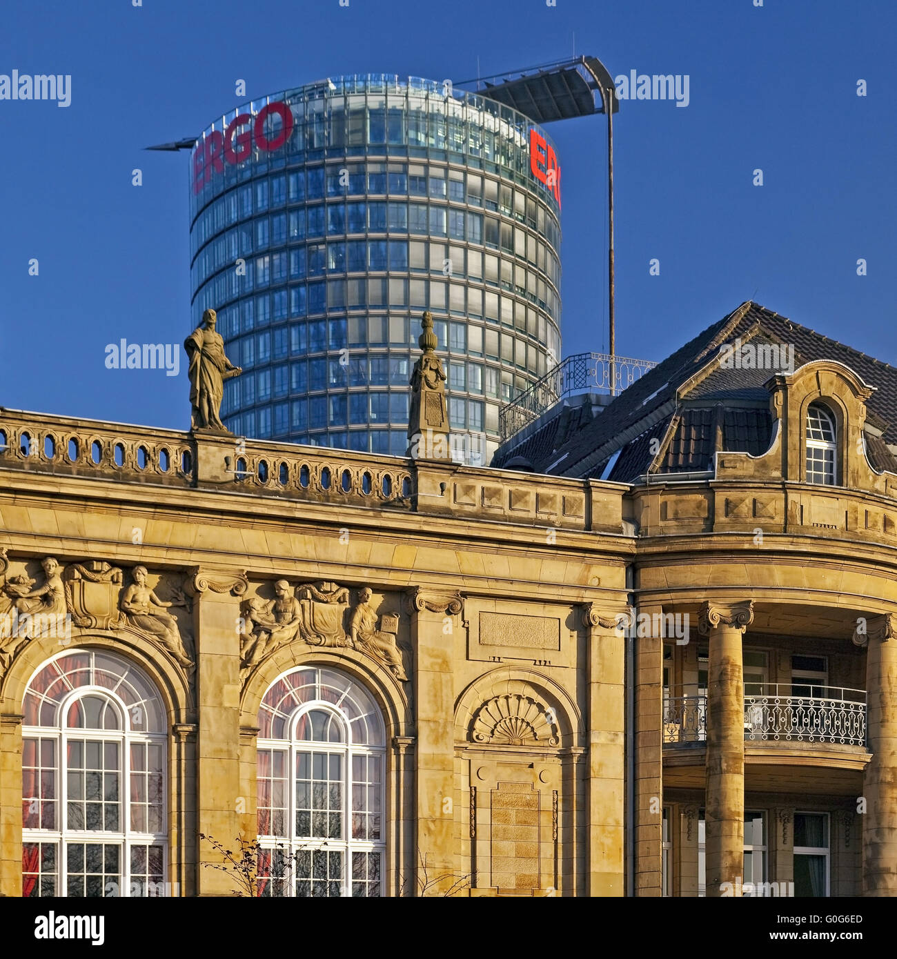 The district government building and high-rise building of the Ergo headquarters, Duesseldorf Stock Photo
