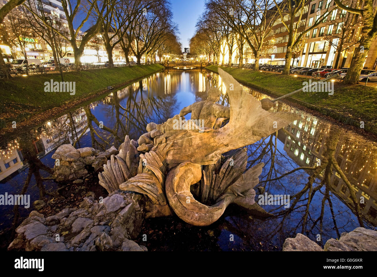 The Triton Fountain at the Koenigsallee, Duesseldorf, North Rhein Westphalia, Germany, Europe Stock Photo