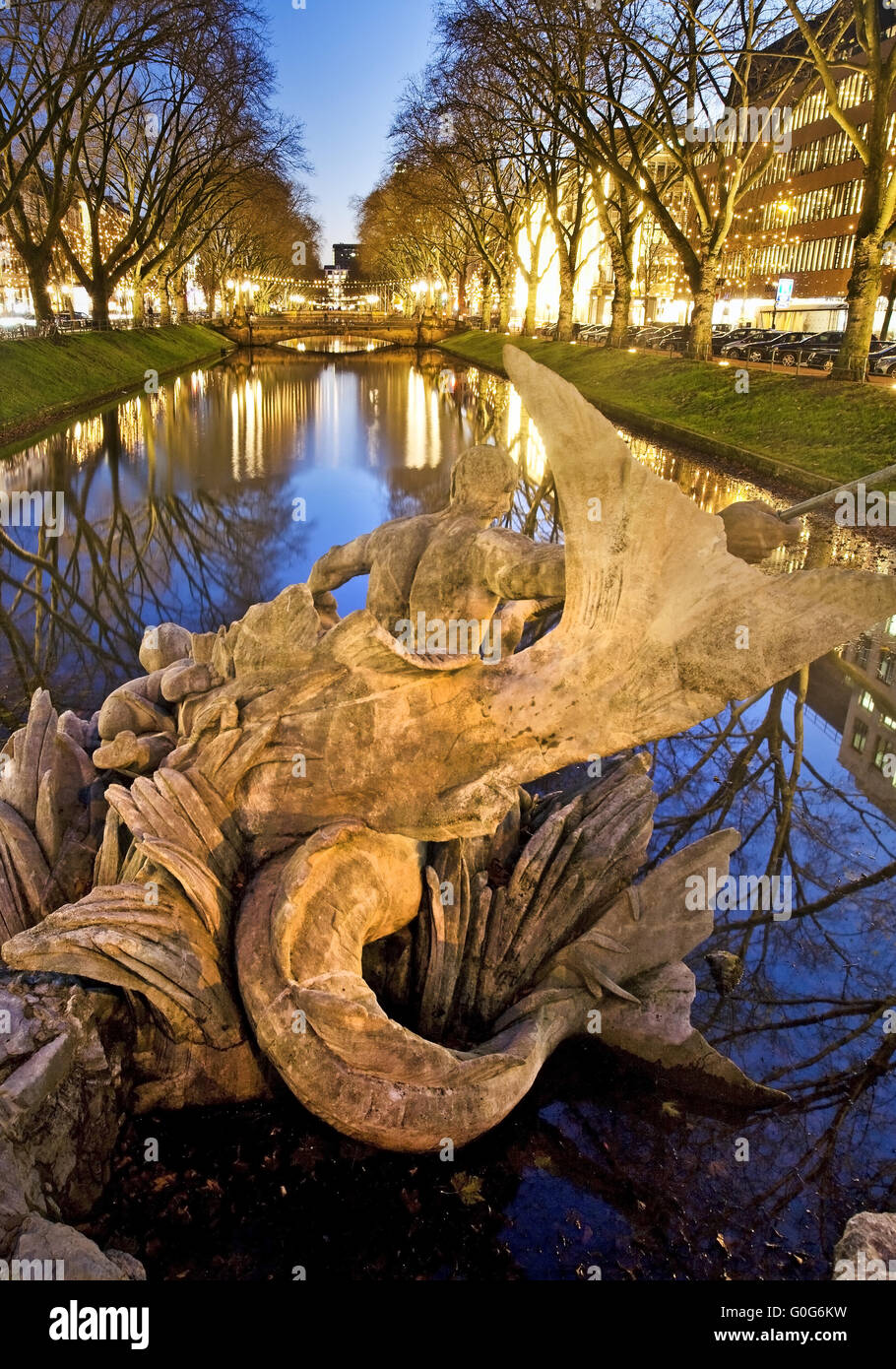 The Triton Fountain at the Koenigsallee, Duesseldorf, North Rhein Westphalia, Germany, Europe Stock Photo