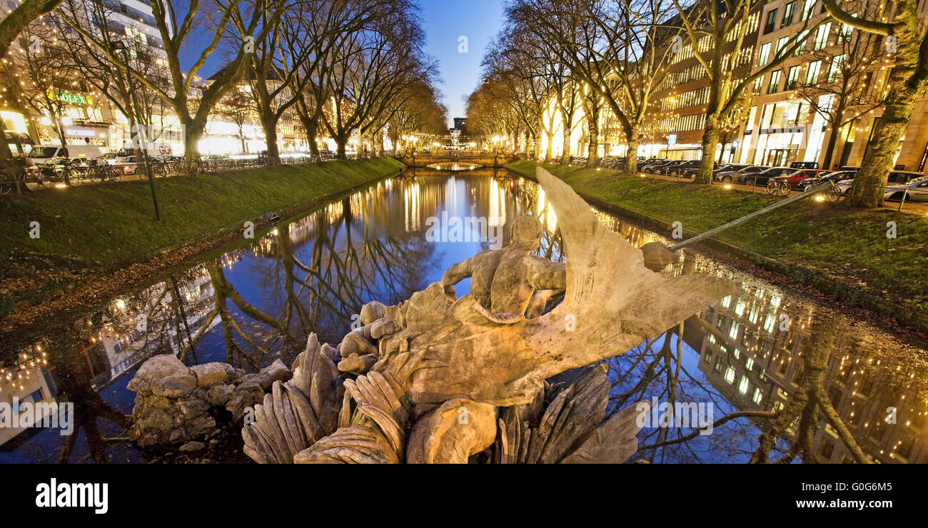 The Triton Fountain at the Koenigsallee, Duesseldorf, North Rhein Westphalia, Germany, Europe Stock Photo