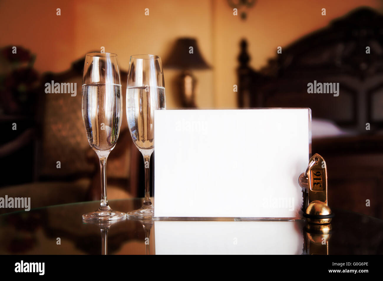 Luxury hotel room. Blank card for your text. Stock Photo