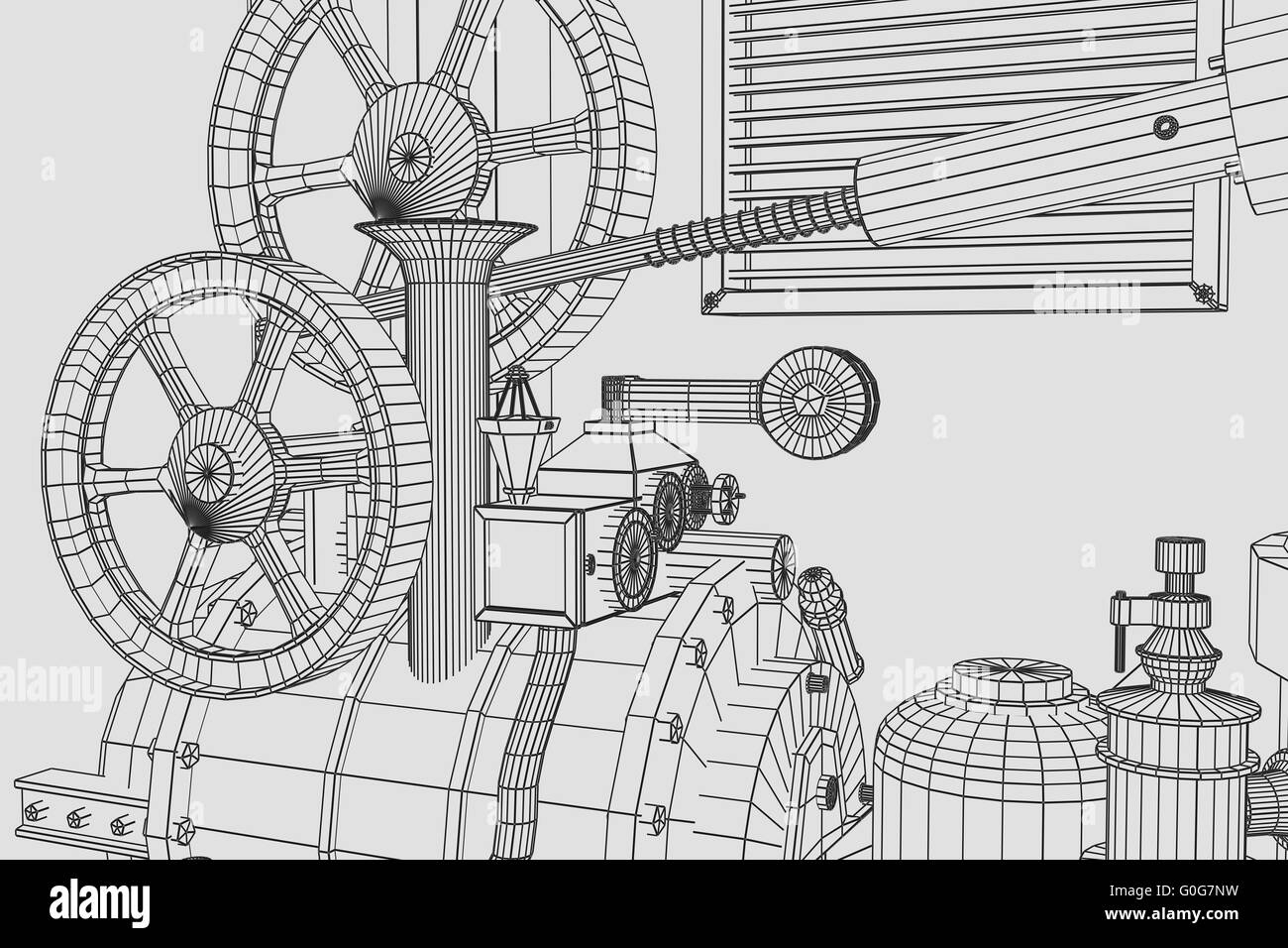 Abstract industrial, technology background. Gears outlines Stock Photo