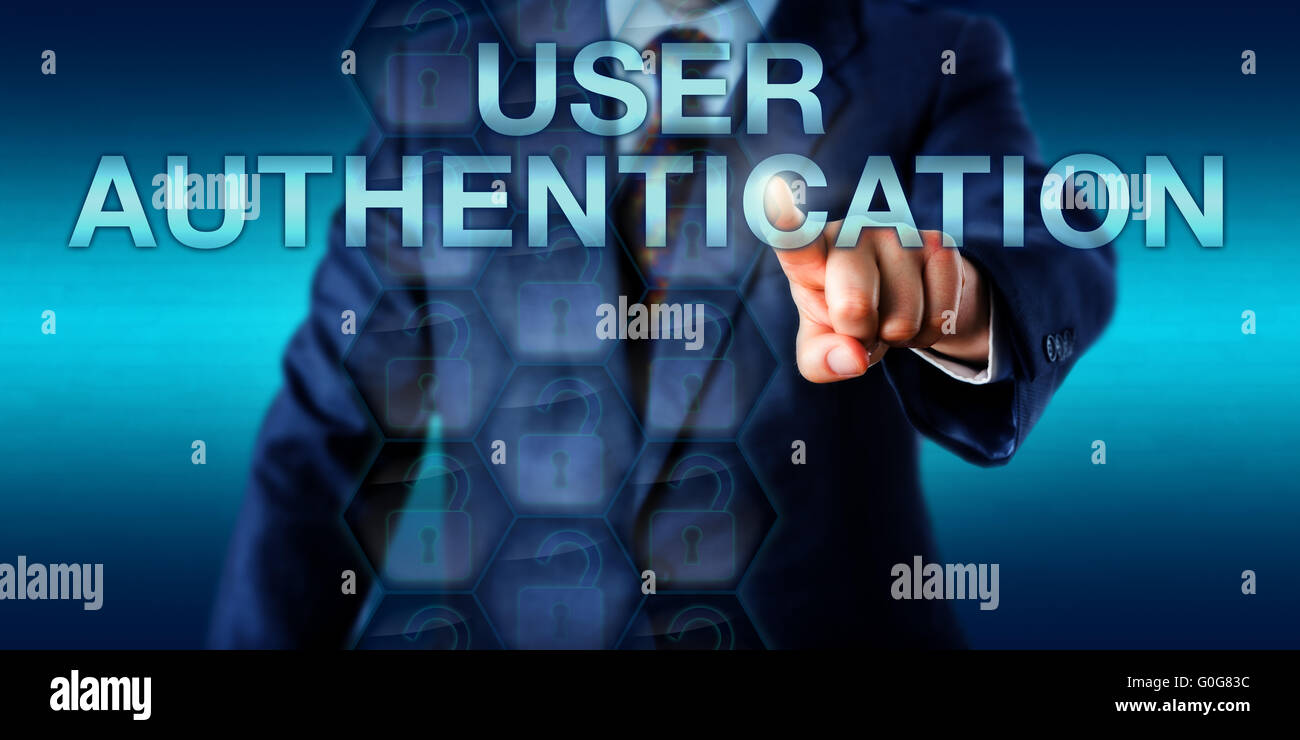 Executive Pressing USER AUTHENTICATION Onscreen Stock Photo