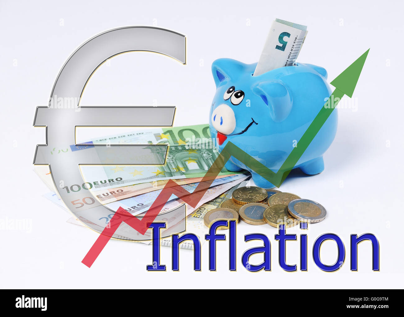 graphic upwards with color gradient euro background and piggy bank Stock Photo