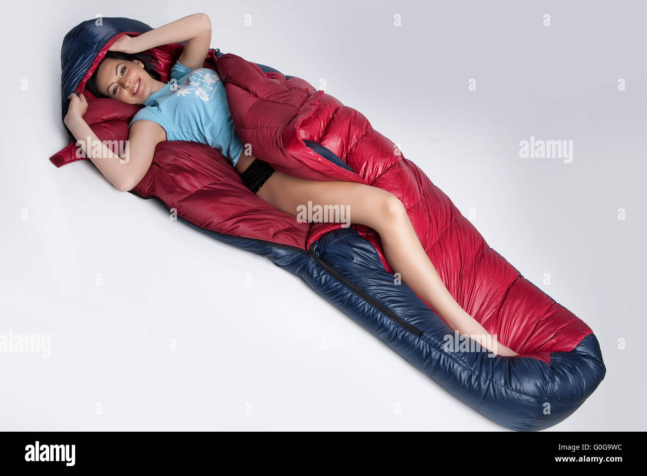 Young Woman In The Sleeping BAg Stock Photo - Alamy