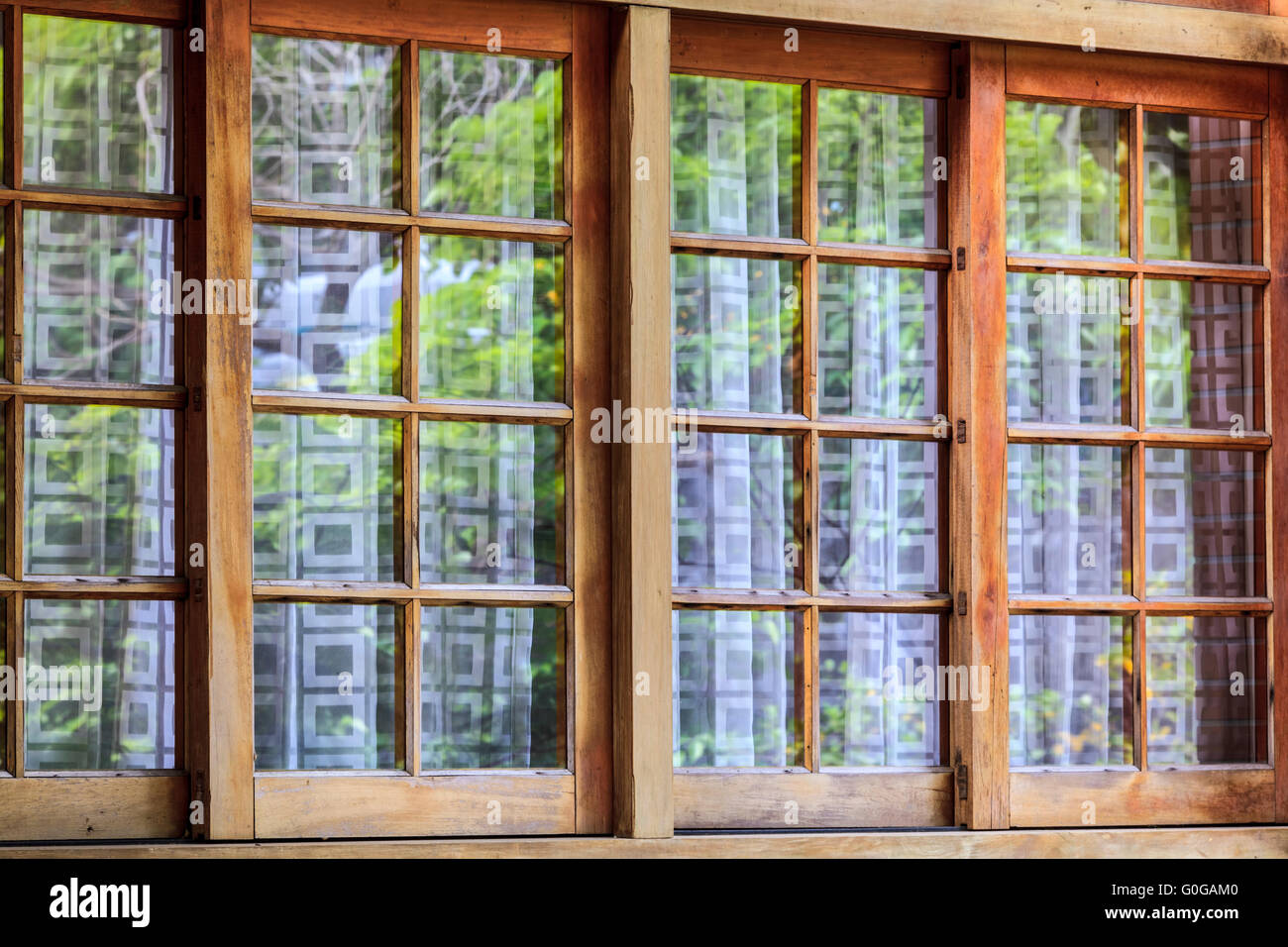The old window on the stone made house with nice color Stock Photo - Alamy