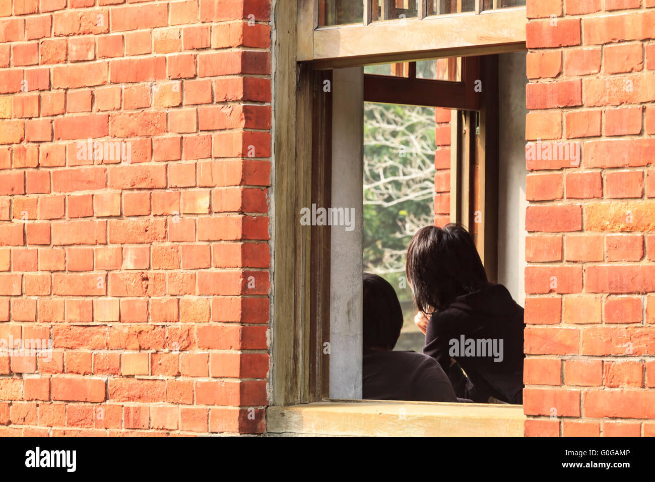 The old window on the stone made house with nice color Stock Photo - Alamy