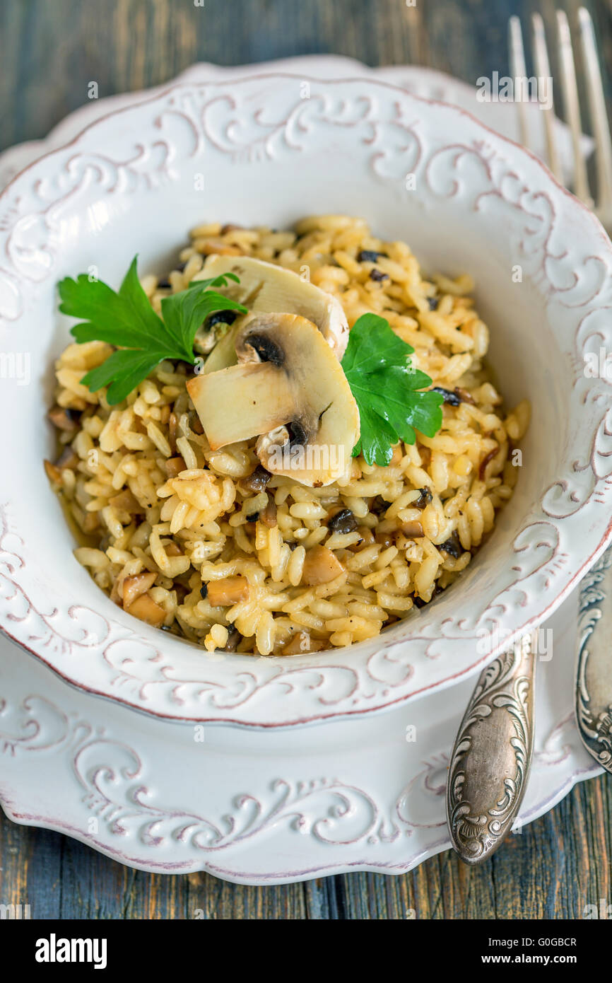 Risotto with mushrooms and onions. View from above Stock Photo Alamy