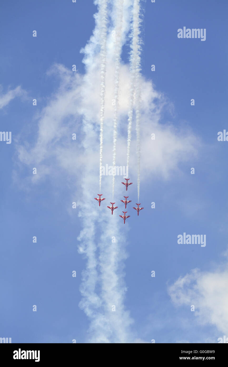 Planes on an air show against cloudy sky Stock Photo - Alamy
