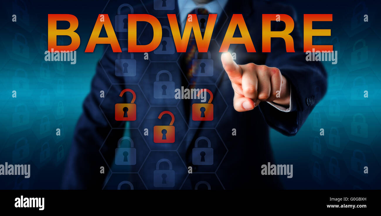 Malware Author Pressing BADWARE Onscreen Stock Photo - Alamy