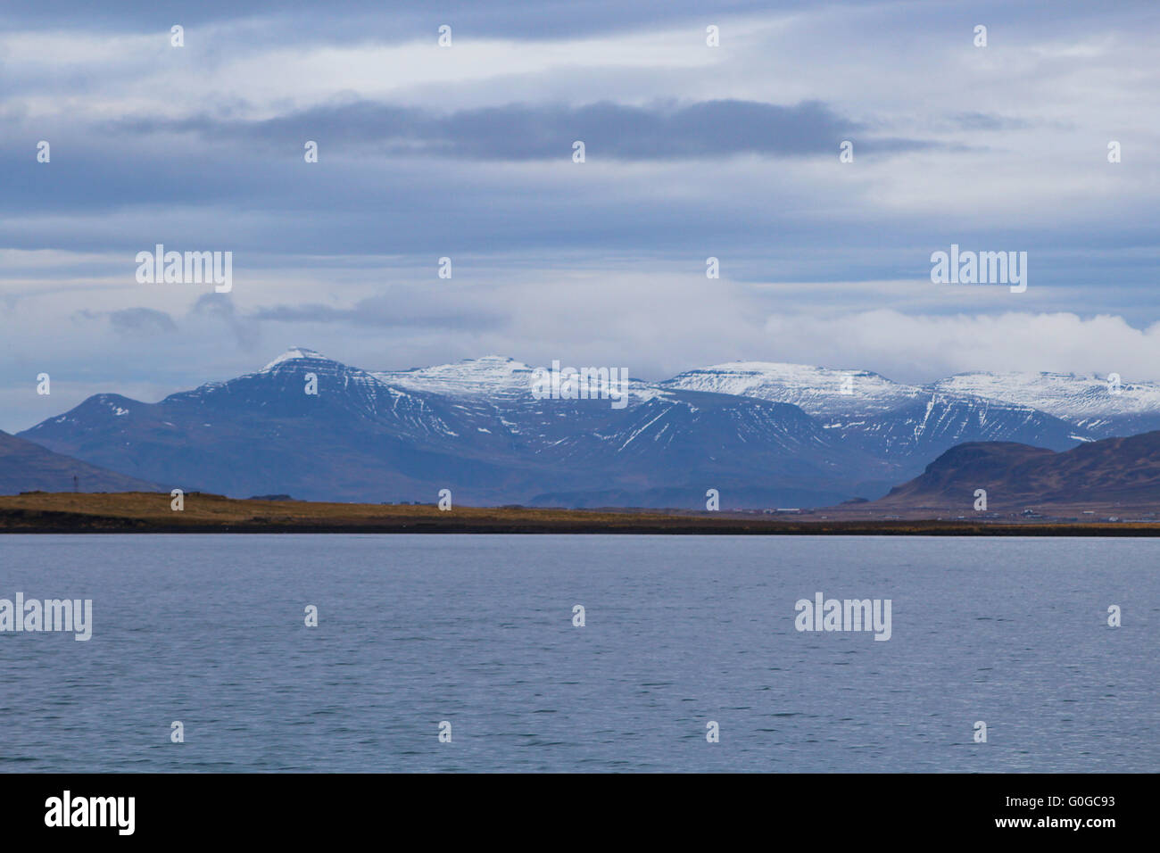 Mountain Range in Iceland viewed from Reykjavik Harbour Stock Photo - Alamy