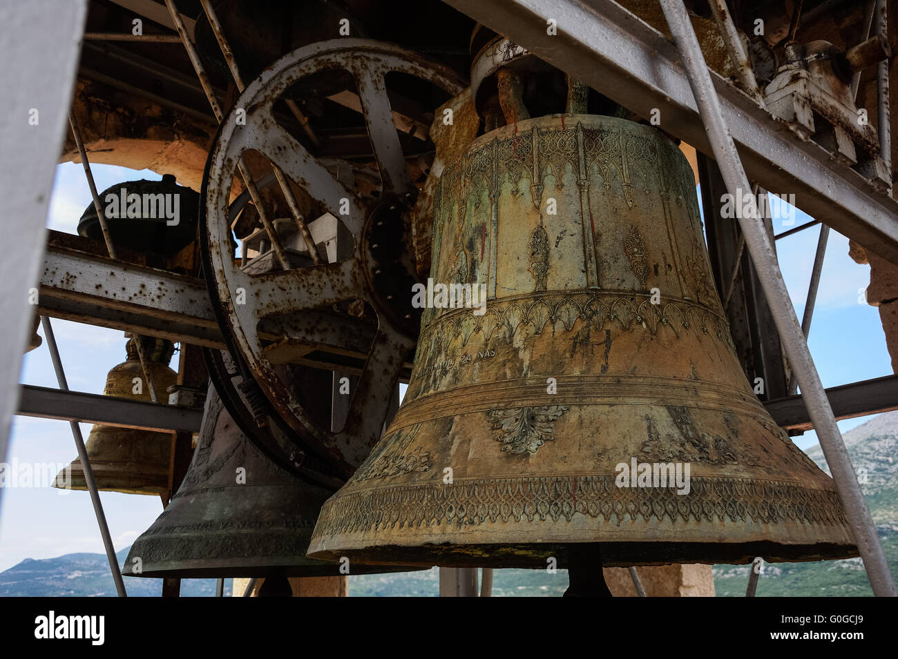 Bronze bell on church tower Stock Photo - Alamy