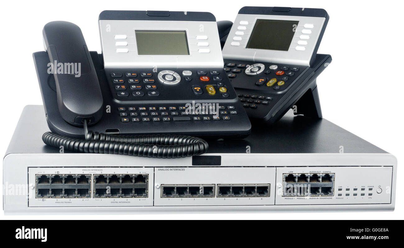 Phone switch system and telephones isolated on white Stock Photo Alamy