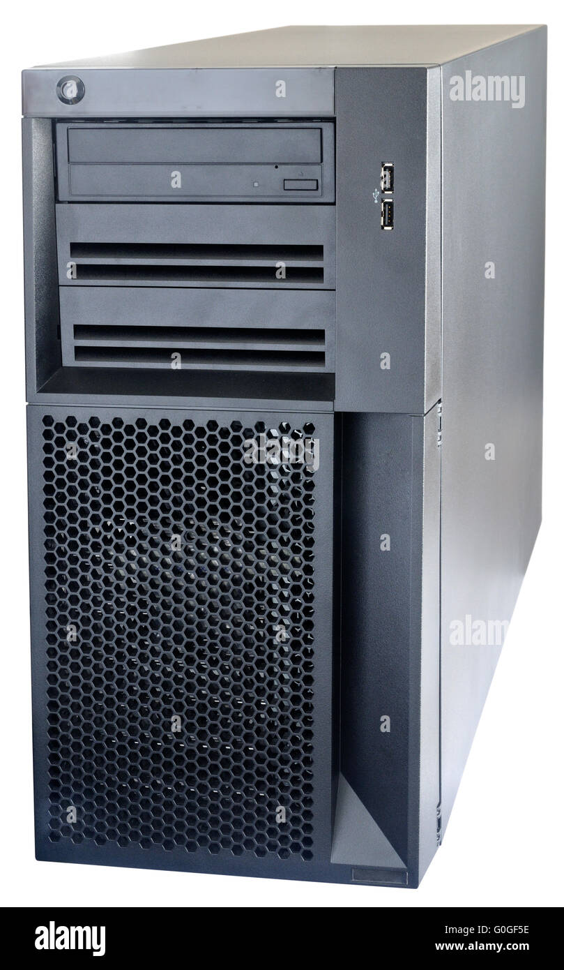 Black desktop server front view isolated on white Stock Photo - Alamy