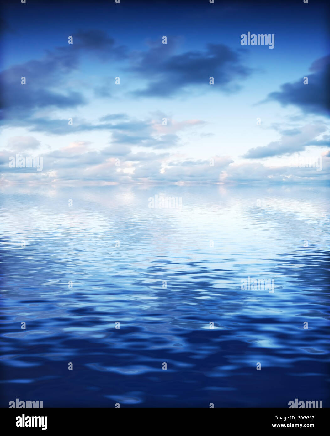 Ocean with calm waves background with dramatic sky. Blue Stock Photo