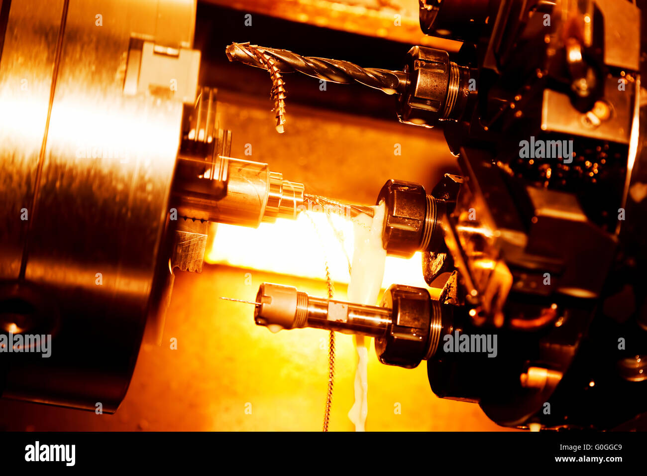 Industrial CNC drilling and boring machine at work Stock Photo