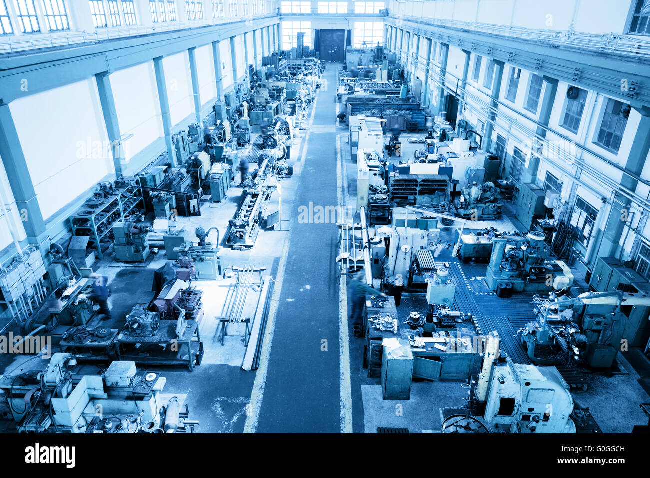 Heavy industry workshop, factory. CNC machines. Aerial view. Stock Photo