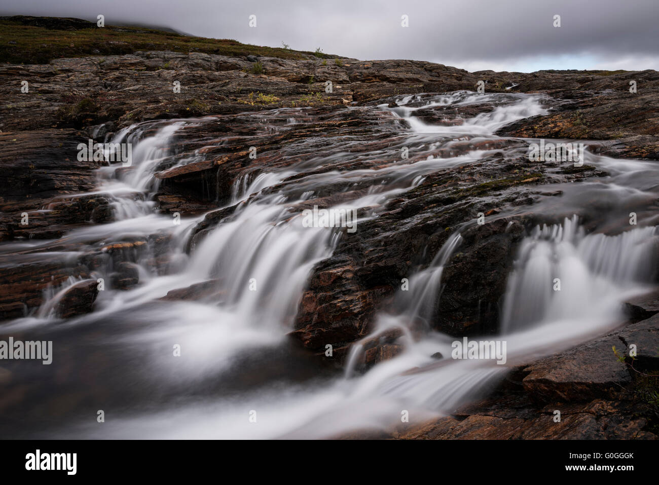 Mountain river above lake Teusajaure, Kungsleden trail, Lapland, Sweden Stock Photo