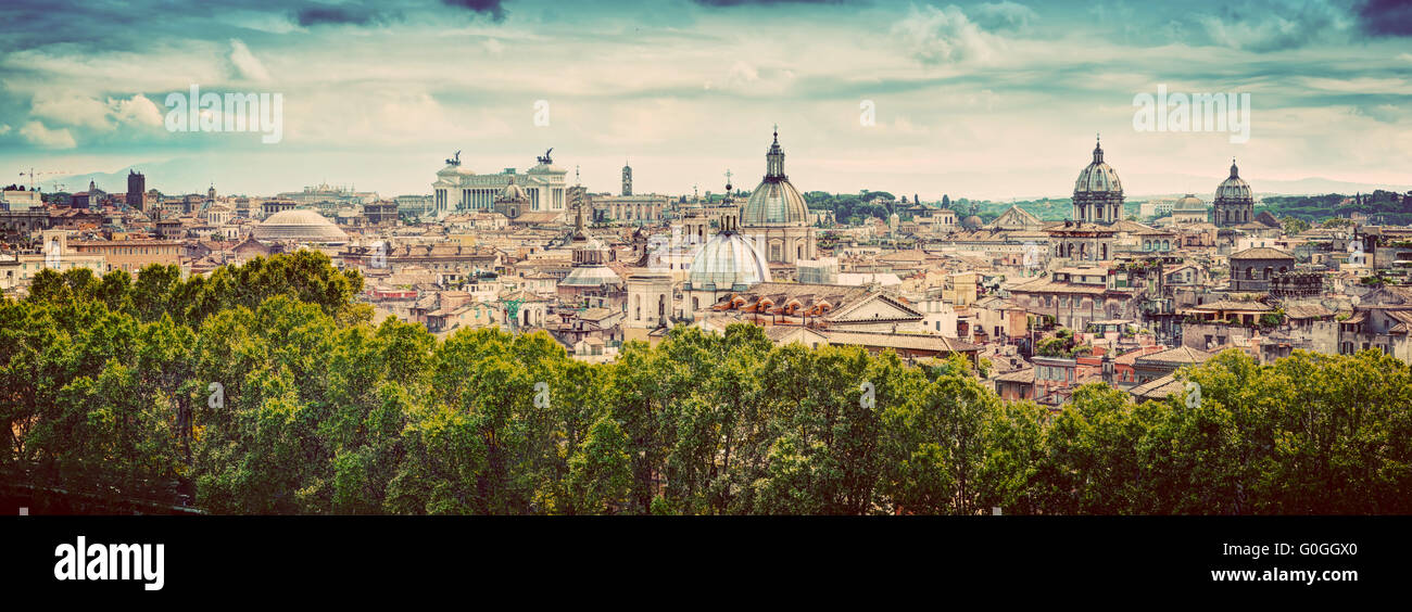 Panorama of the ancient city of Rome, Italy. Vintage Stock Photo