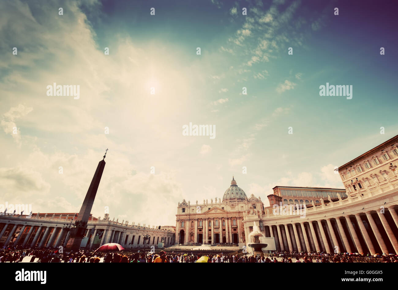 St. Peter#39;s Square in Vatican City. View on the Basilica, colonnades and the obelisk Stock Photo