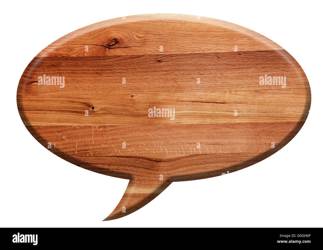 Wooden speech balloon board isolated on white Stock Photo