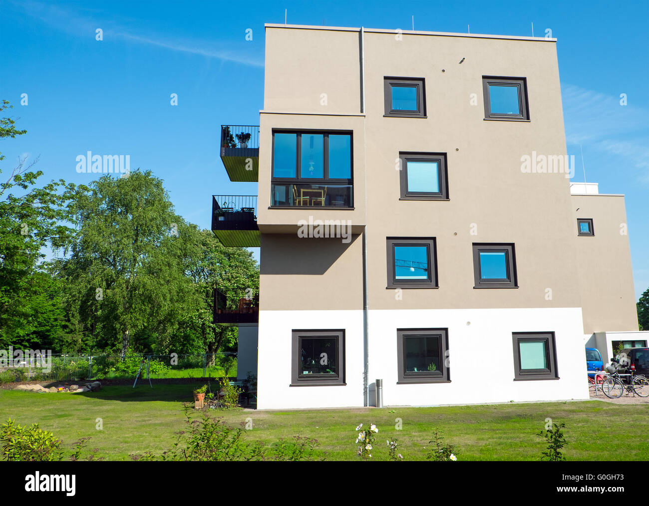 Modern apartment house in Germany with a beautiful garden Stock Photo
