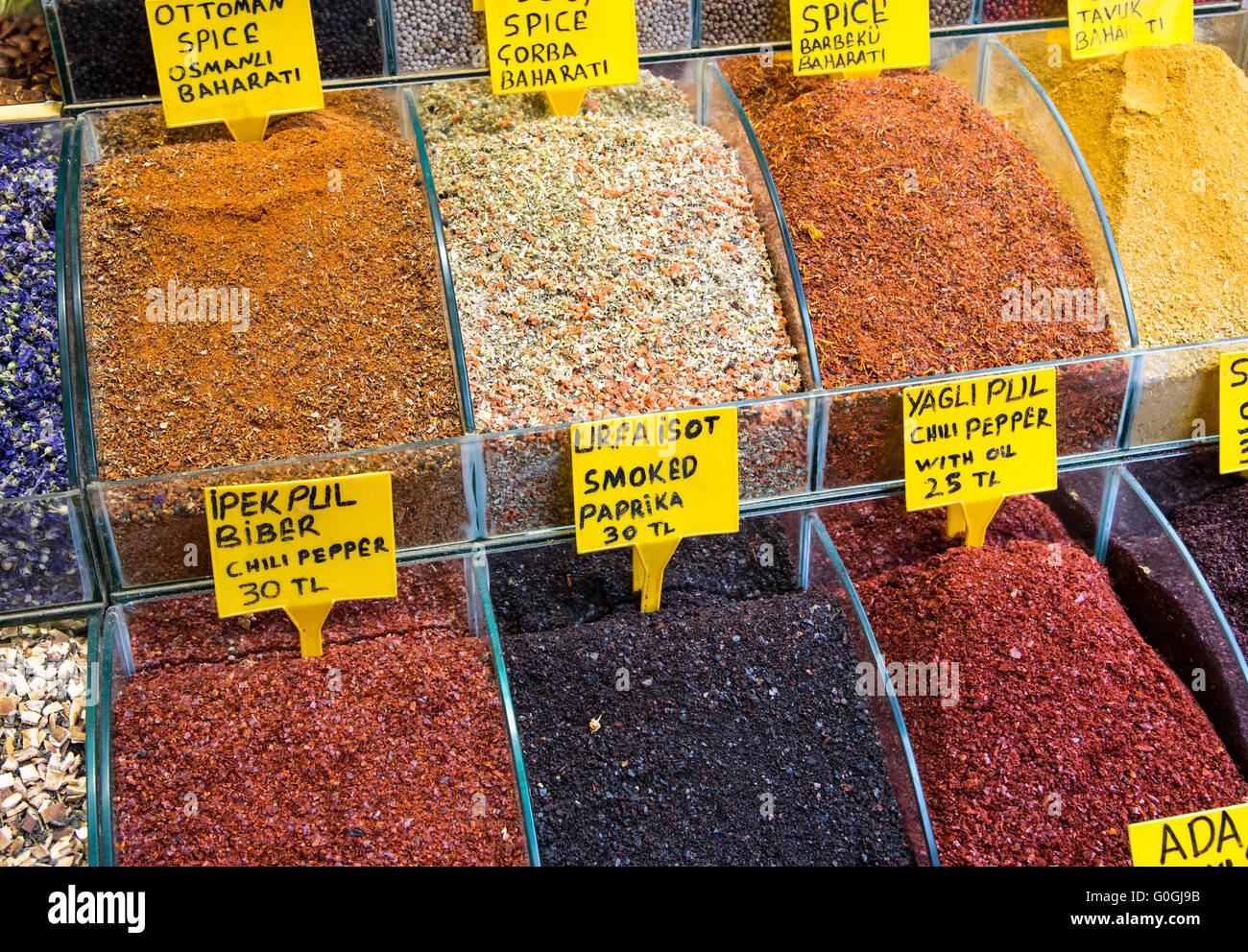 Pepper and other spices at the famous Spice Market in Istanbul Stock Photo