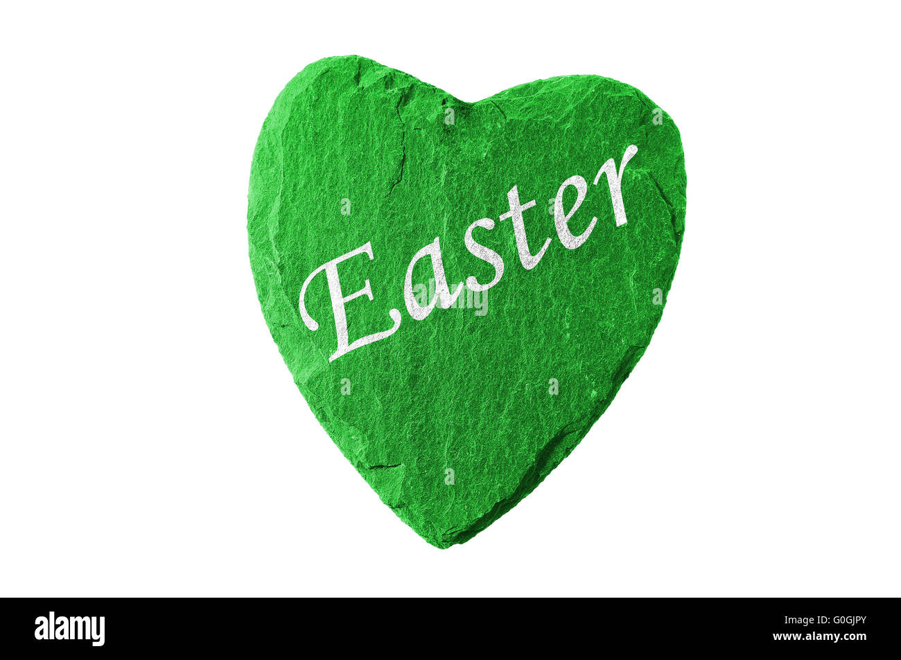 happy easter writing on a green heart Stock Photo