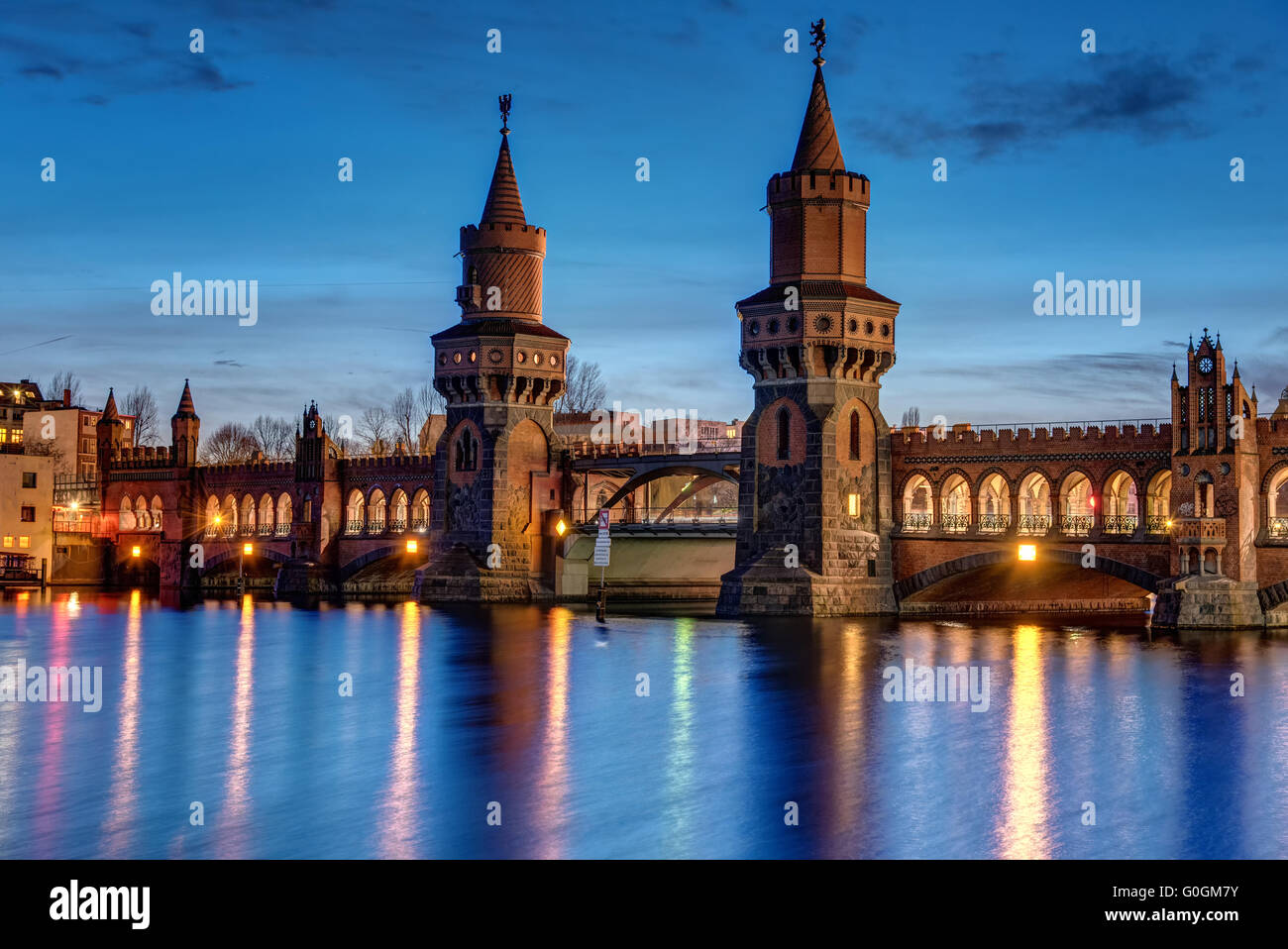 The beautiful Oberbaum Bridge in Berlin at night Stock Photo