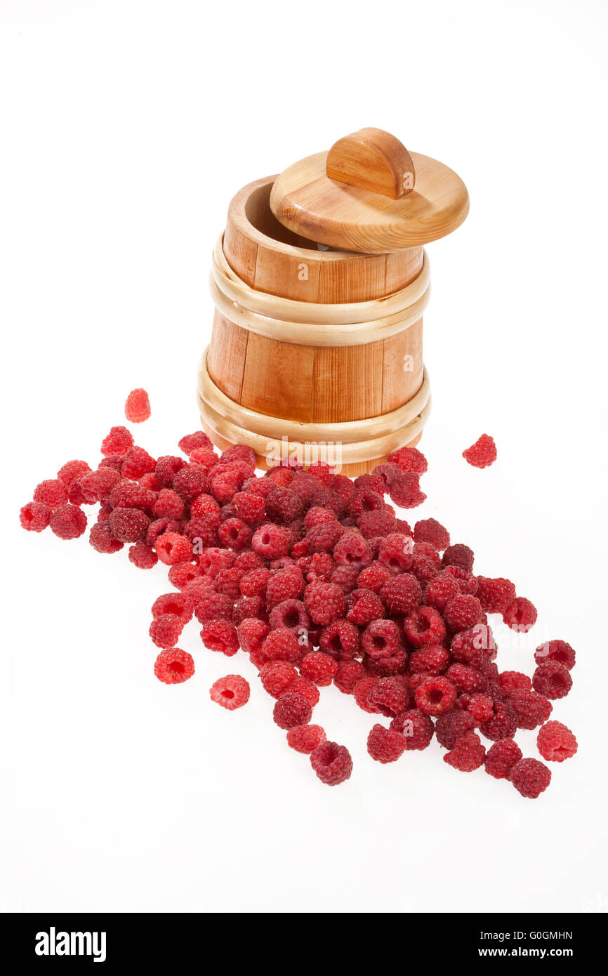 Container And Raspberries Stock Photo Alamy