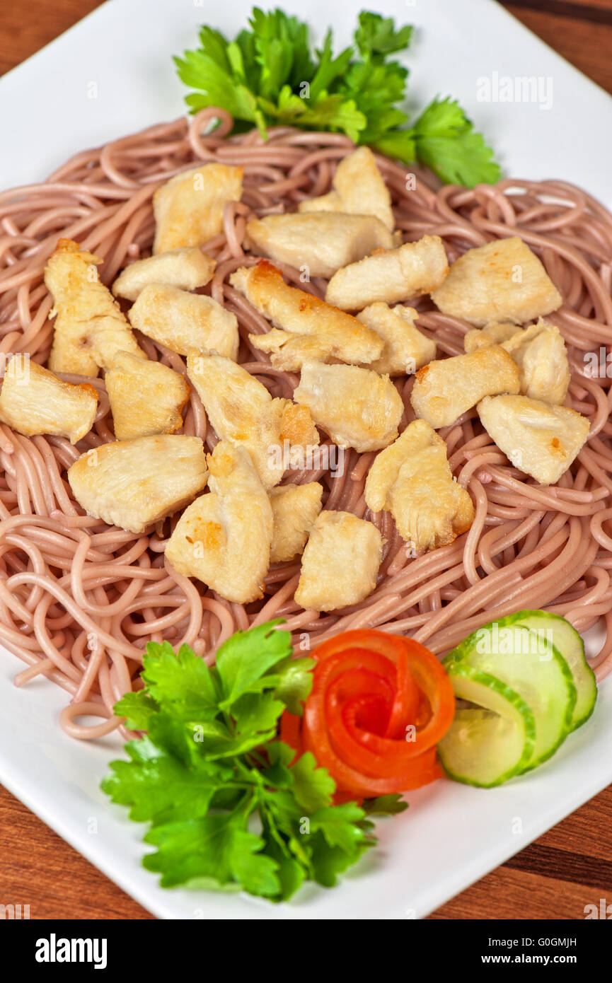 pasta with chicken meat Stock Photo - Alamy