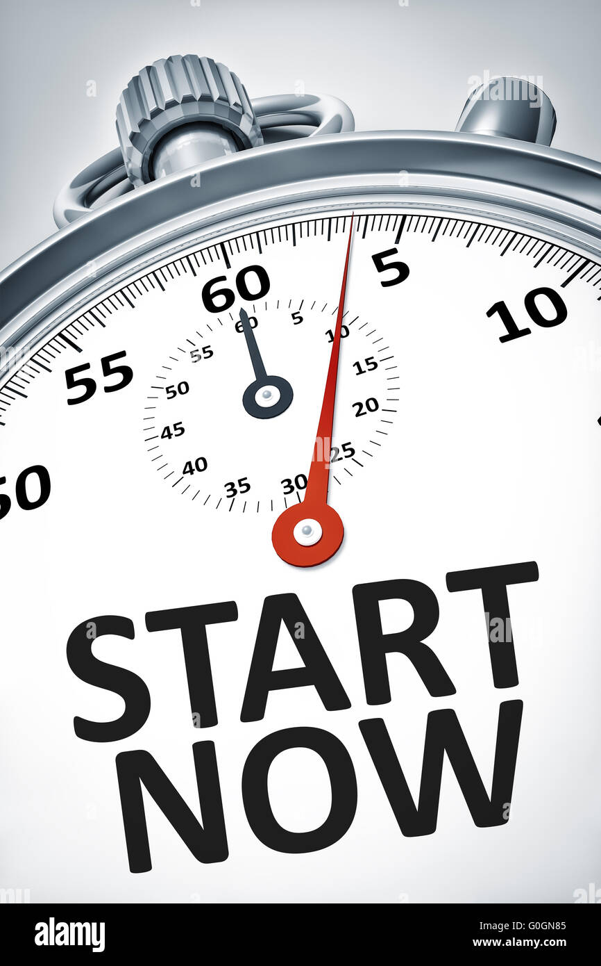 stopwatch with text start now Stock Photo Alamy
