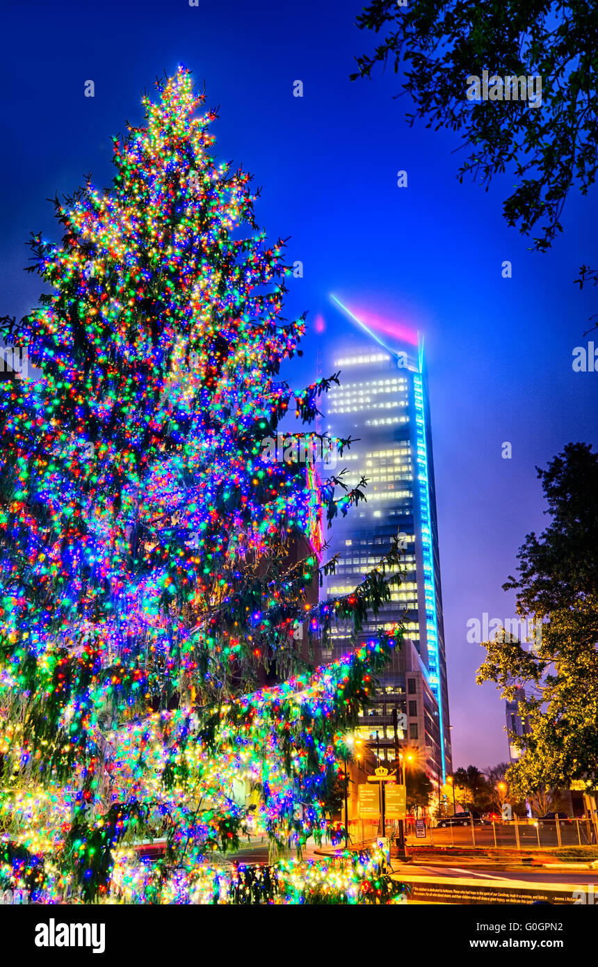 christmas tree near panther stadium in charlotte north carolina Stock