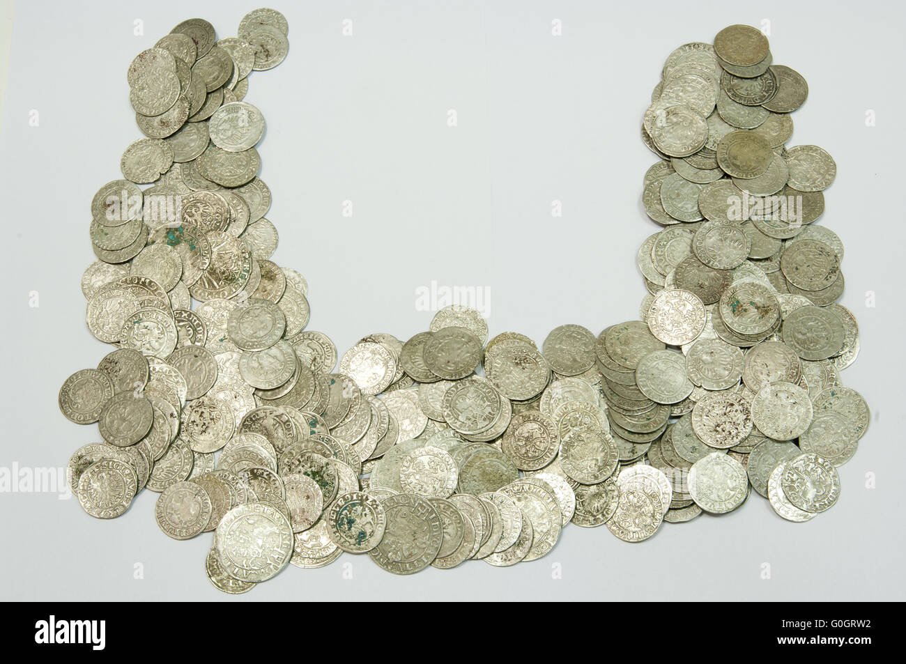 Ancient coins of different metals Stock Photo