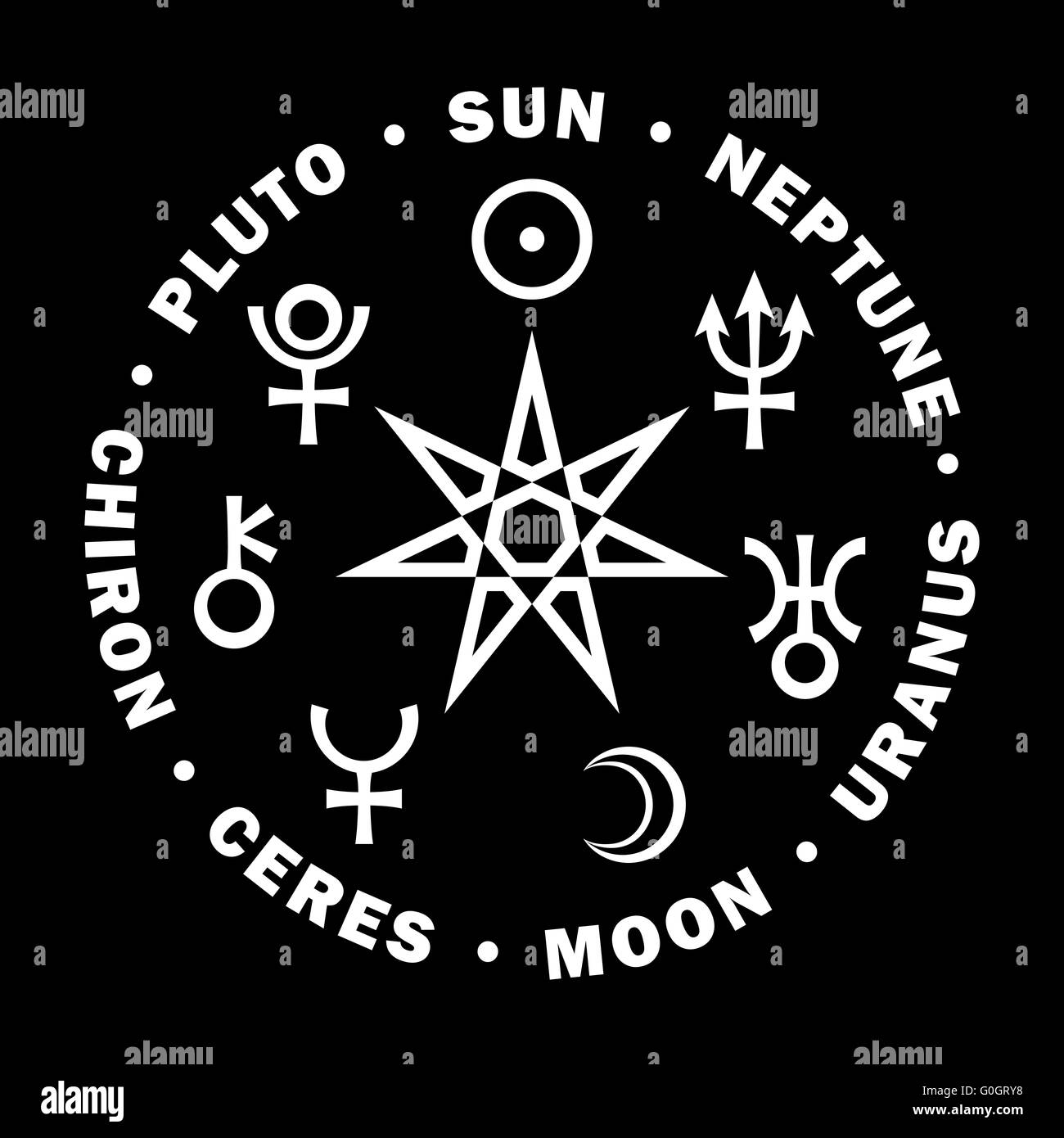 The Septener of New Age. Seven higher planets of Astrology. Stock Photo